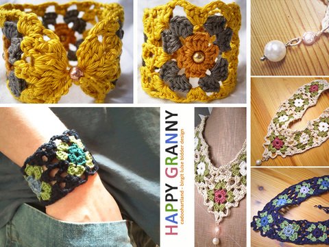 Schmuck häkeln, "HAPPY GRANNY", Set Halskette, Armband, modisch, trendy