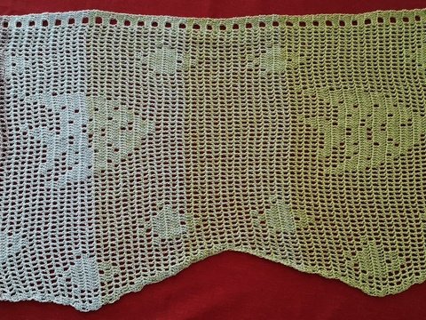 Gardine "Ozean" 43x46 cm (1 Mustersatz), Breite individuell anpassbar, Häkelanleitung