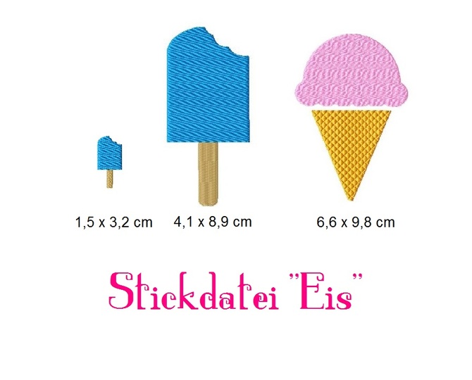 Stickdatei "Eis" 10x10 cm Applikation Eis am Stil Eiscreme Sommer