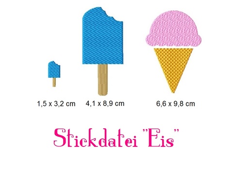 Stickdatei "Eis" 10x10 cm Applikation Eis am Stil Eiscreme Sommer