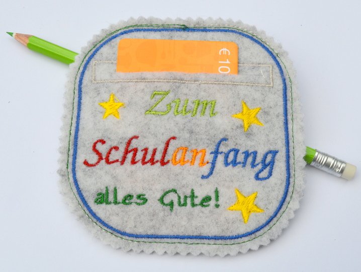 ITH Stickdatei Geschenkanhänger Schulanfang 10x10cm