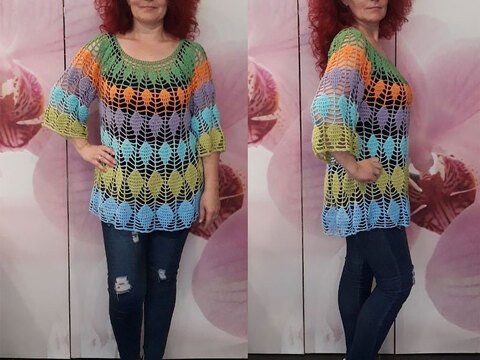 Häkelanleitung Pullover Blätter Größe 36 bis 48