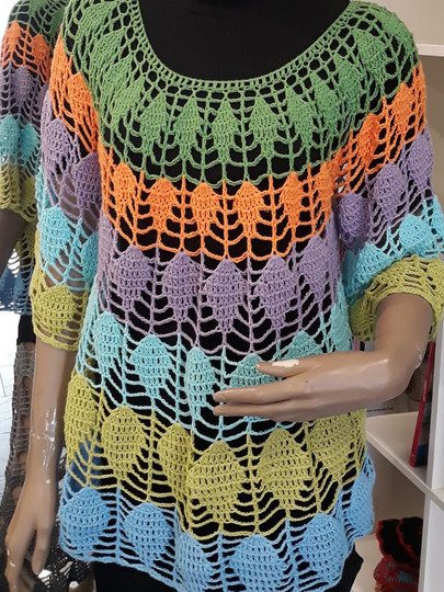 Häkelanleitung Pullover Blätter Größe 36 bis 48