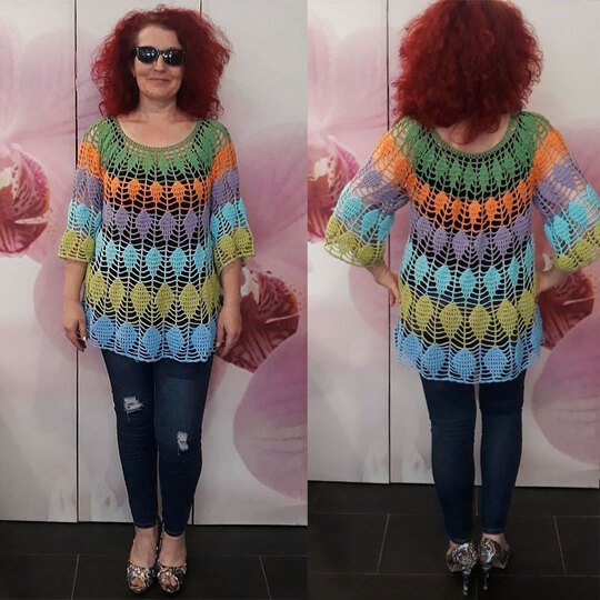 Häkelanleitung Pullover Blätter Größe 36 bis 48