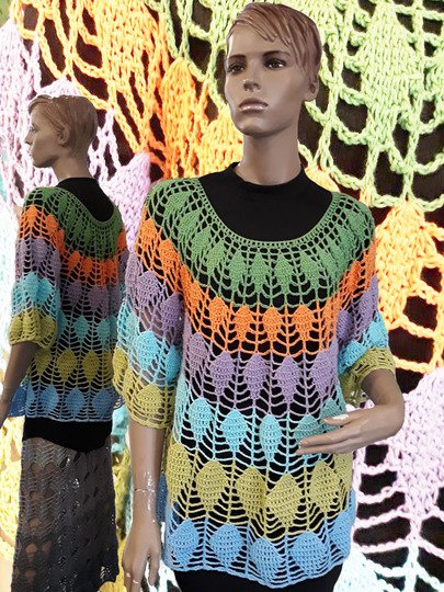 Häkelanleitung Pullover Blätter Größe 36 bis 48