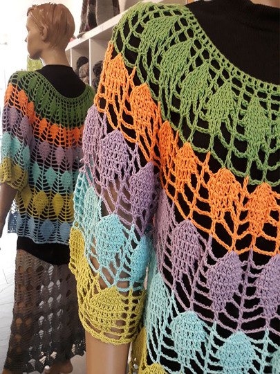 Häkelanleitung Pullover Blätter Größe 36 bis 48