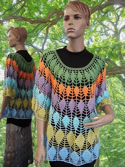 Häkelanleitung Pullover Blätter Größe 36 bis 48