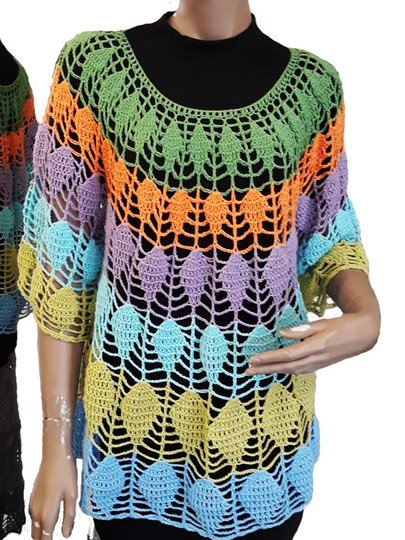 Häkelanleitung Pullover Blätter Größe 36 bis 48