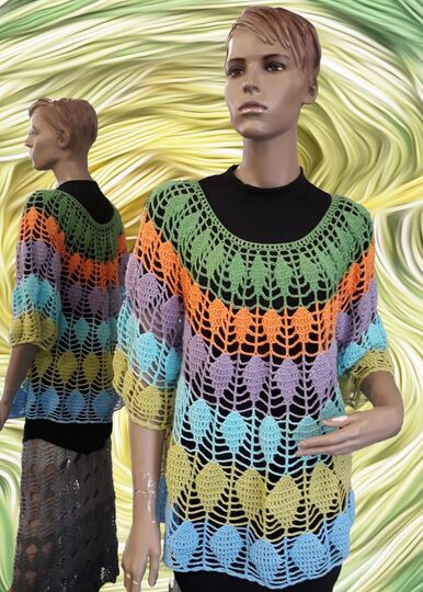 Häkelanleitung Pullover Blätter Größe 36 bis 48