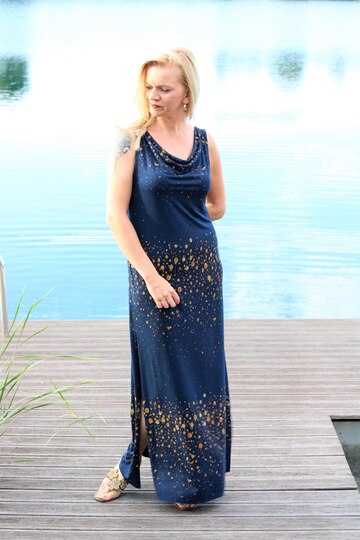 Sommerkleid Lynette mit Wasserfallkragen Gr 34-48