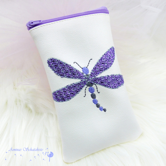 Applikation Libelle für farbige Stickfolie, zwei Größen