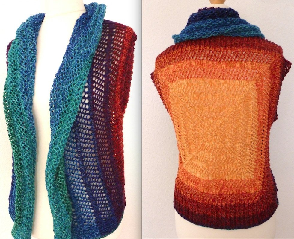 Farbenfänger – variabel tragbare Weste aus einem Farbverlaufsbobbel