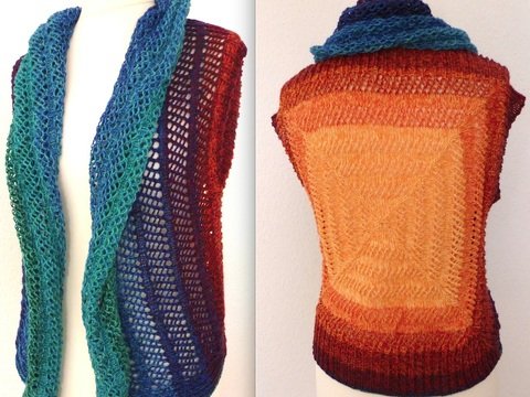 Farbenfänger – variabel tragbare Weste aus einem Farbverlaufsbobbel