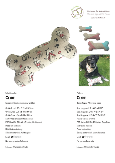 CLYDE bone pillow, cushion or toy in 3 sizes. Sewing Pattern