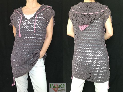 Raffinierter Häkel-Longpulli „Rosenholz“,  einfach anzupassen