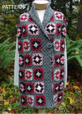 Shawl Collar Granny Square Wrap - PW-104