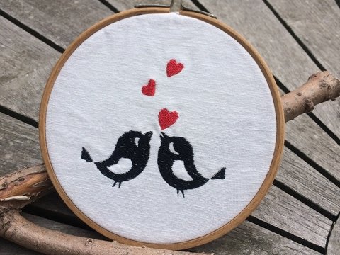 Stickdatei "Vögel mit Herzen"  10x10 cm Schattenbild