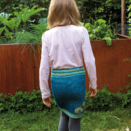 Mädchen Rock Pfau - Strickanleitung Größe 122/128 - bis 134 für kleine Pfauendamen