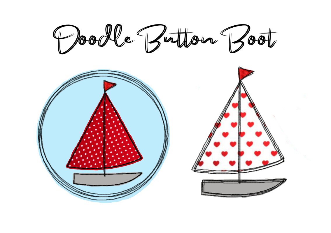 Stickdatei Doodle Button Boot - Rahmen ab 10 cm x 10 cm