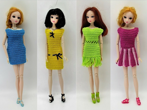 Häkelanleitung:Puppenkleid mit Wasserfall-Ausschnitt  (4 Varianten)