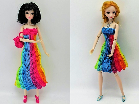 Häkelanleitung Regenbogenkleid für Modepuppen