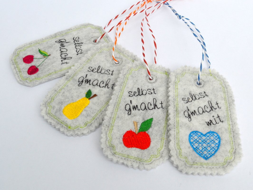 ITH Stickdatei Anhänger selbst gemacht 4er Set 10x10cm Rahmen