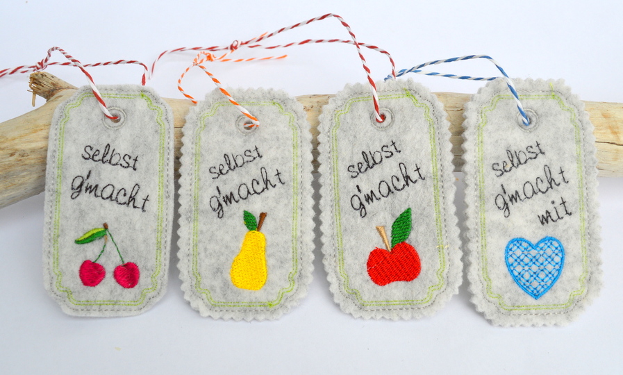 ITH Stickdatei Anhänger selbst gemacht 4er Set 10x10cm Rahmen