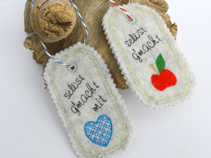 ITH Stickdatei Anhänger selbst gemacht 4er Set 10x10cm Rahmen