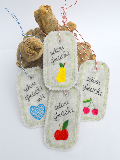 ITH Stickdatei Anhänger selbst gemacht 4er Set 10x10cm Rahmen