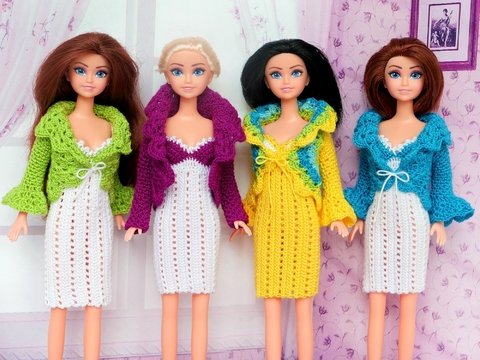 Häkelanleitung Schmales Puppenkleid mit Jäckchen für kleine Anziehpuppen