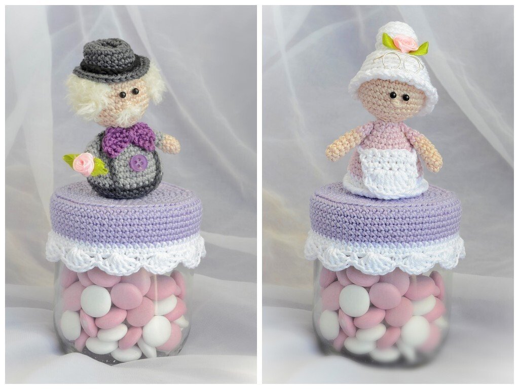 Oma Opa Deckelbezug Häubchen für Marmeladenglas Bonbons