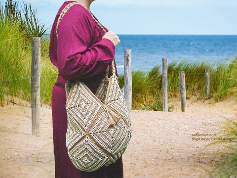 Grosse Tasche häkeln, Grosser Hanf-Shopper, Granny Square Tasche, bag, Hanf