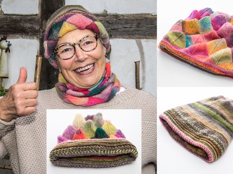 Set: Wende-Mütze  und Schal (Loop) "Rautenspiel"