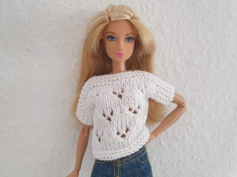 Strickanleitung für Lochmusterpulli "Blümchen" für Modepuppen classic