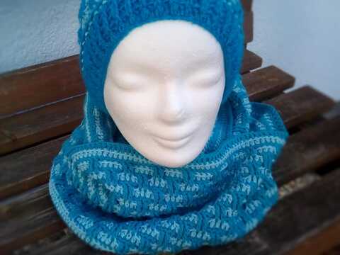 Wintersparset "Wickerwork" bestehend aus der Häkelanleitung für Mütze und Loop, unisex, individuell für alle Größen anpassbar;