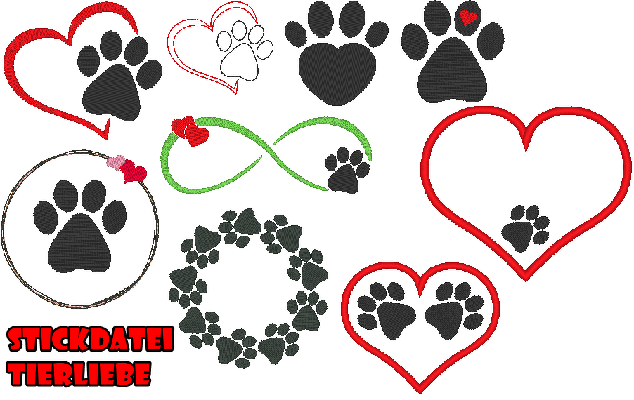 Tierliebe Stickdatei Herz mit Pfote
