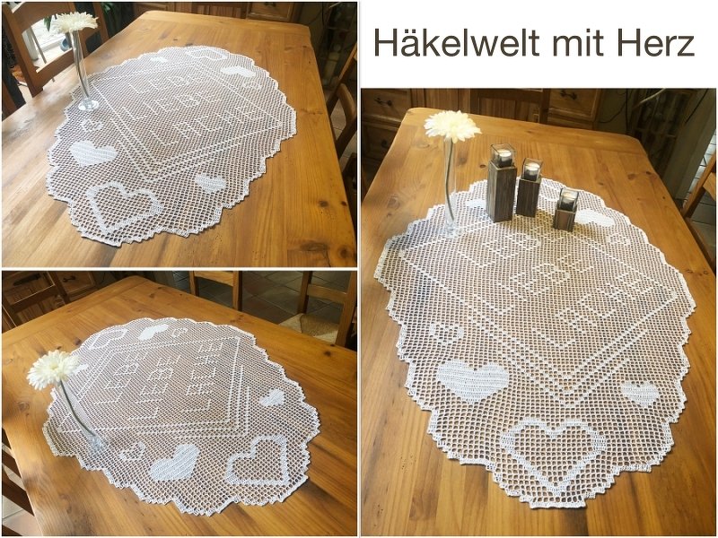 Häkeln / Tischdecke / "LEBE LIEBE LACHE" - Bild 2