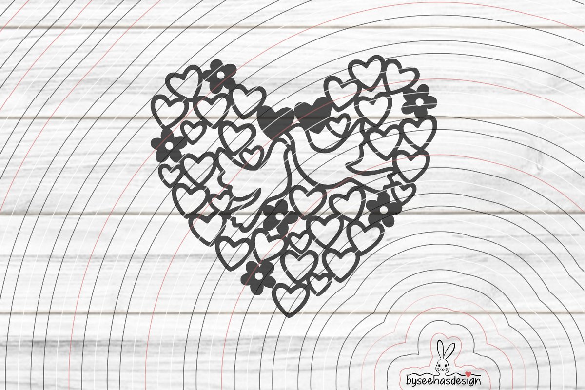 Herz mit Tauben Plotterdatei SVG DXF - Bild 2