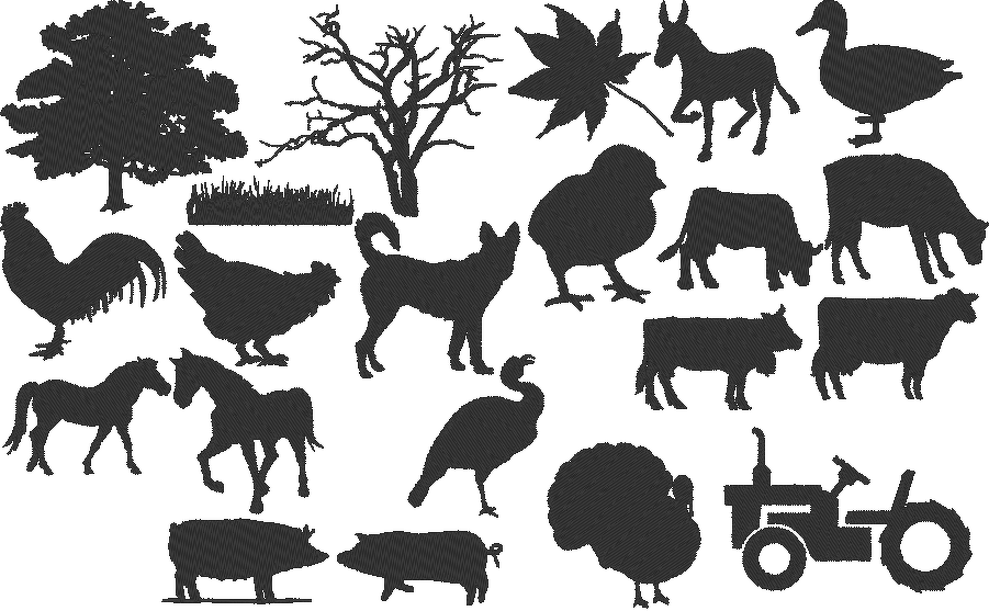 Stickdatei Bauernhof 1 Silhouetten