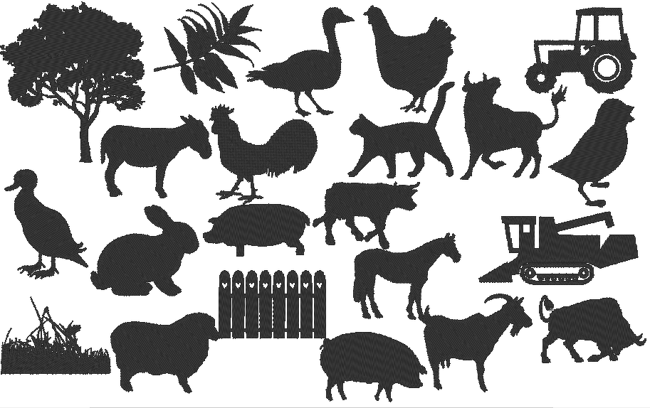 Stickdatei Bauernhof 2 Silhouetten