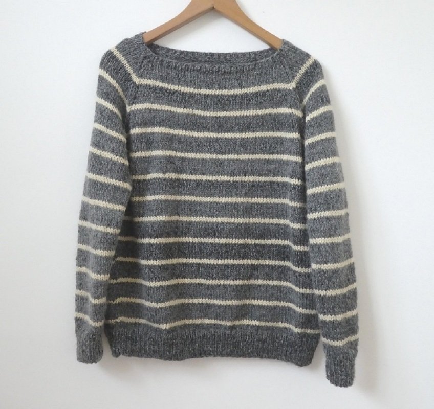 Greystone Womens Sweater, Raglan bottom up with stripes - Image 2