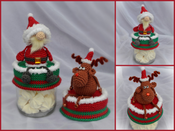 3er Set Nikolaus Elch Rentier Kantenhocker incl Deckelbezug Marmeladenglas