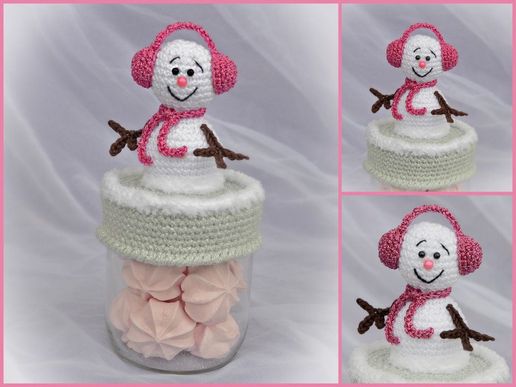 Schneemann mit Ohrenschützern Deckelbezug oder Dekofigur Weihnachten