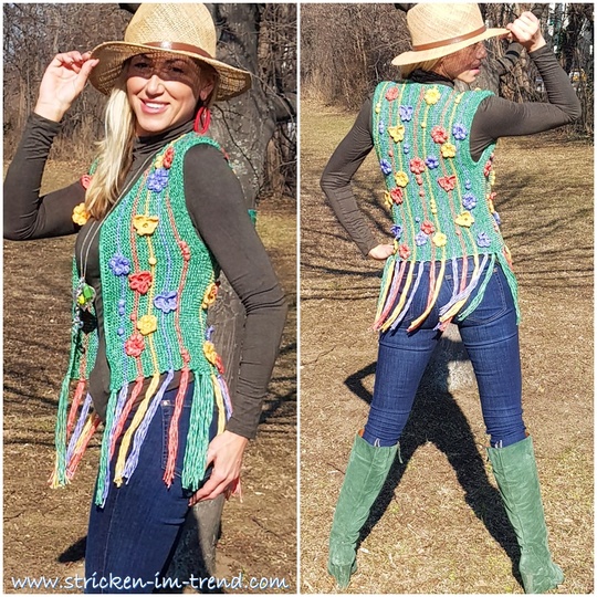 Strickanleitung für ärmellose Weste mit Häkelelementen | WOODSTOCK #1