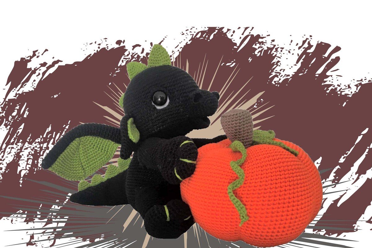 Halloween Dragon with Pumpkin Pattern Amigurumi PDF Deutsch - English