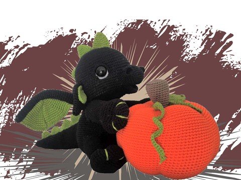 Halloween Dragon with Pumpkin Pattern Amigurumi PDF Deutsch - English