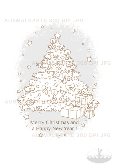 Druckvorlage Ausmalkarte Tannenbaum A5