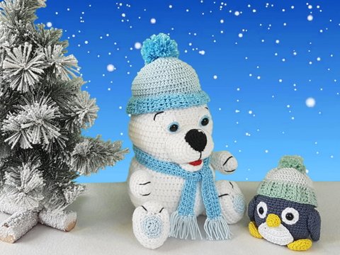 Häkelanleitung Adventskalender, Eisbär Gustl und seine Pinguinschar