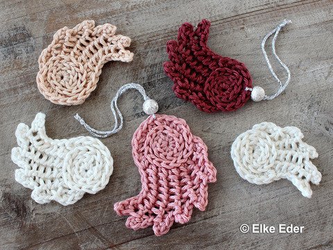 Flügel, Engelsflügel "Romantica" - Anhänger, Applikation, Baumschmuck  - Häkelanleitung für 3 Größen