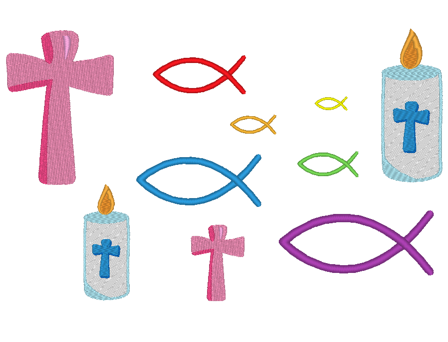Kommunion Christenfisch Kreuz Stickdatei Taufe